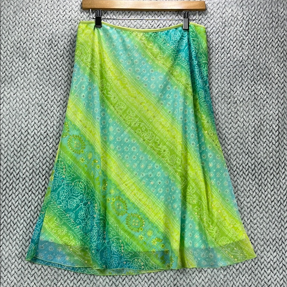 Vintage Slip Skirt Lime Turquoise Gold Lined Y2K

Waist tailored to 26-28”